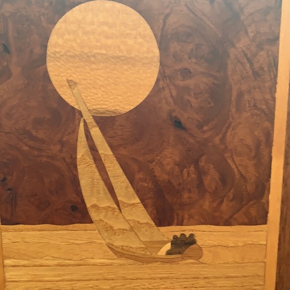 Marquetry Sailing Picture. Inlaid Woods